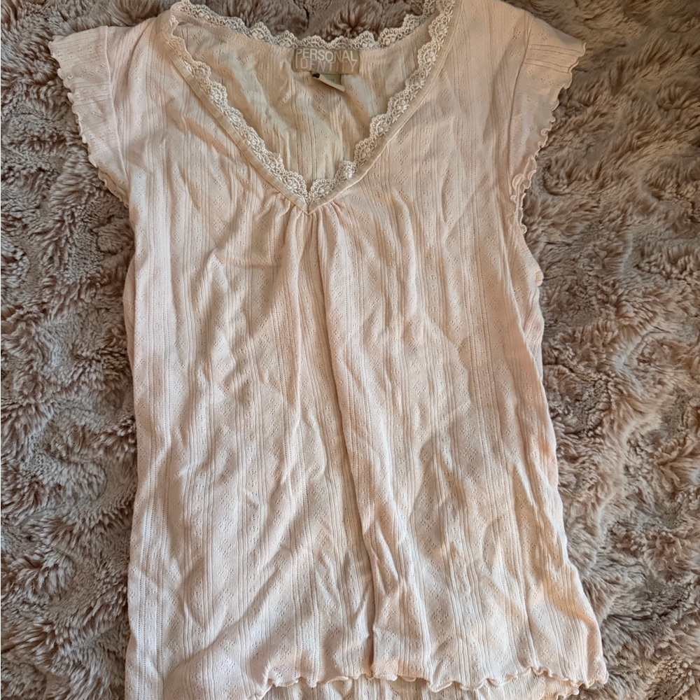 Lace Trim Baby Pink + Cream Top